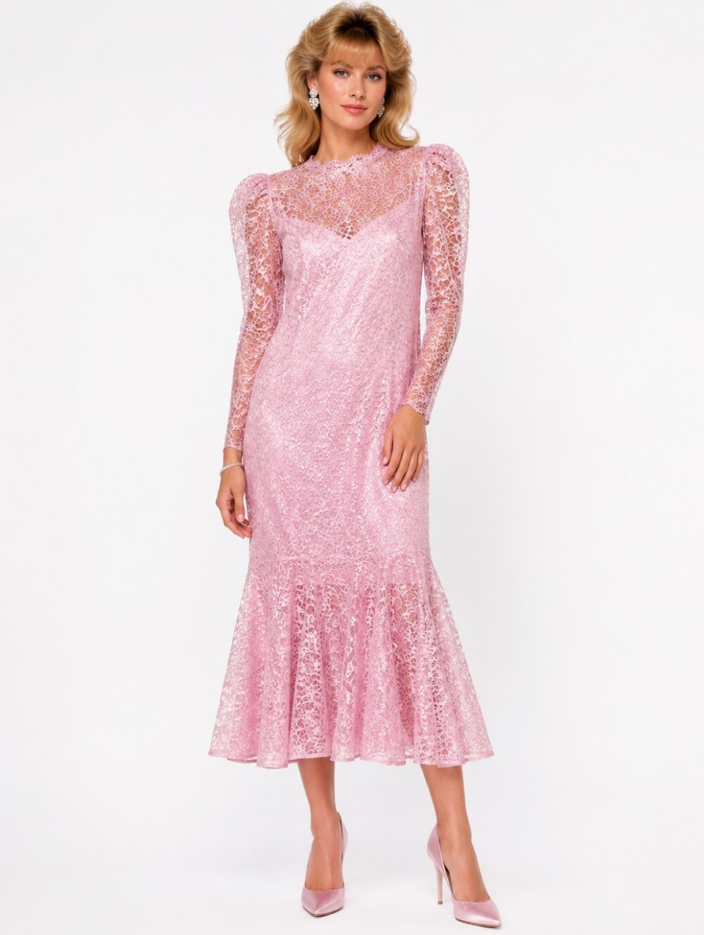 Vintage 80s Lillie Rubin Pink Sparkly Prom Dress 12 Lace 2‎ Piece Bling Ruffle